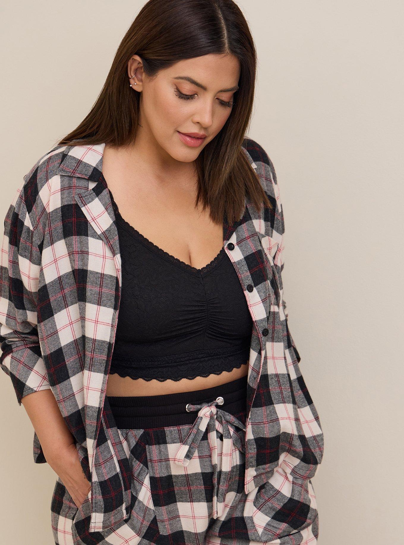 Plus Size Woven Crop Button Down Long Sleeve Sleep Shirt Torrid