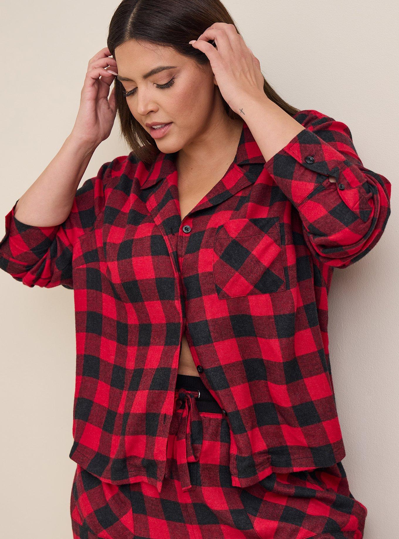 Womens Red & Black Buffalo Plaid Flannel Pajamas Sleep Set 3X