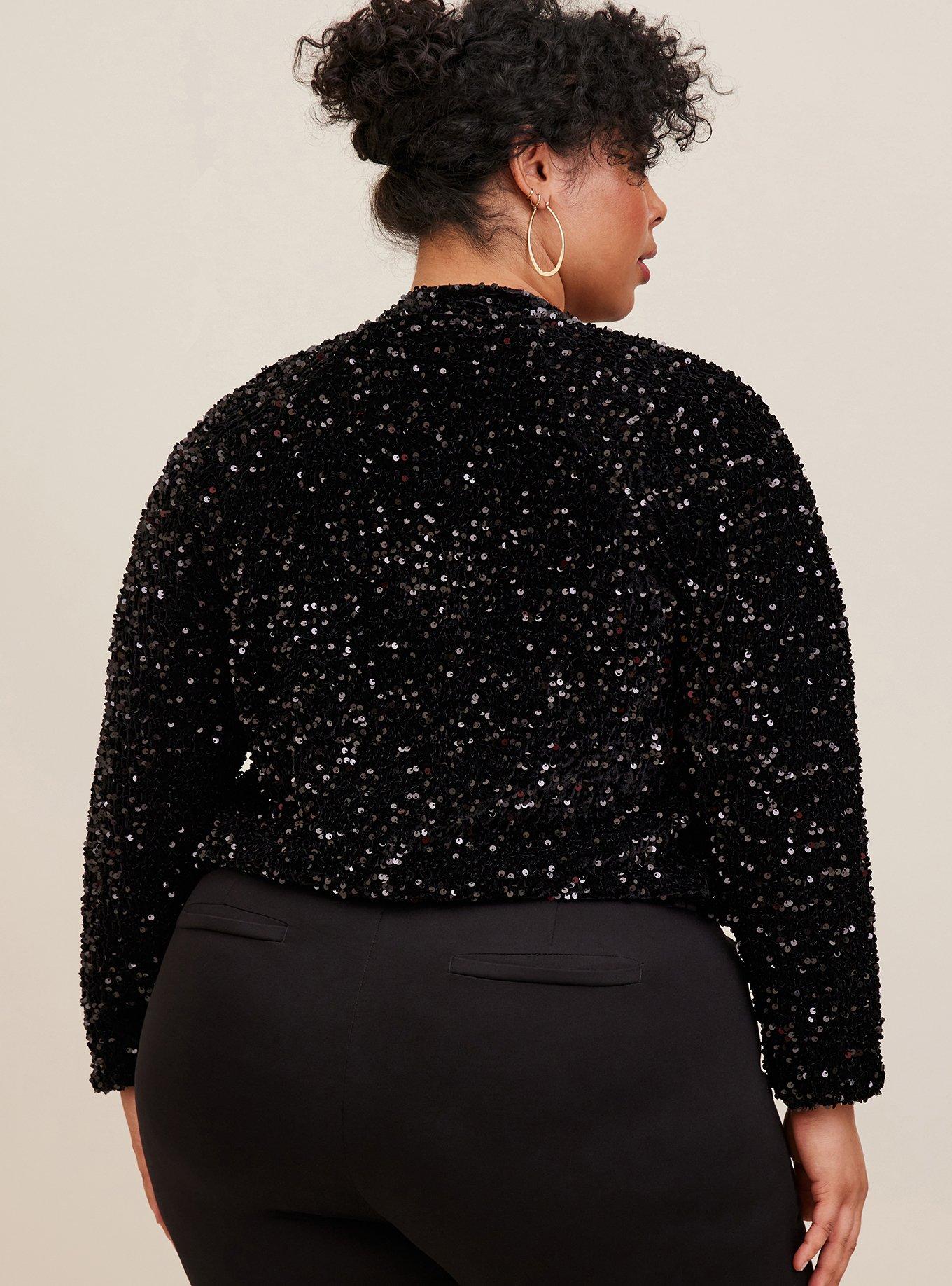 Sequin Crop Jacket, DEEP BLACK, alternate