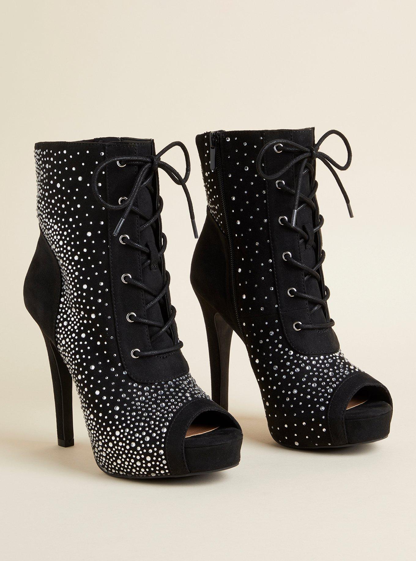 Black open toe lace up booties hotsell