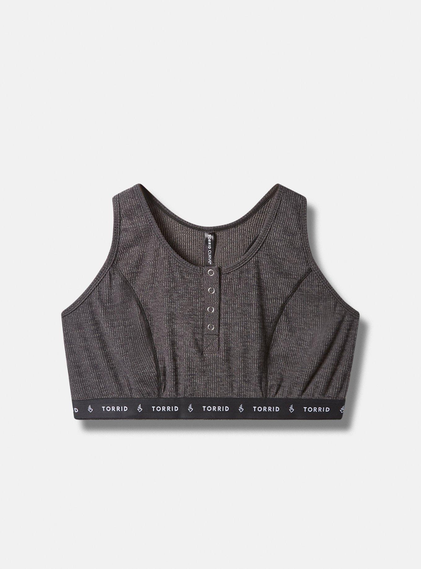 Lightly Lined Rib Henley Bralette, BLACK HEATHER, hi-res