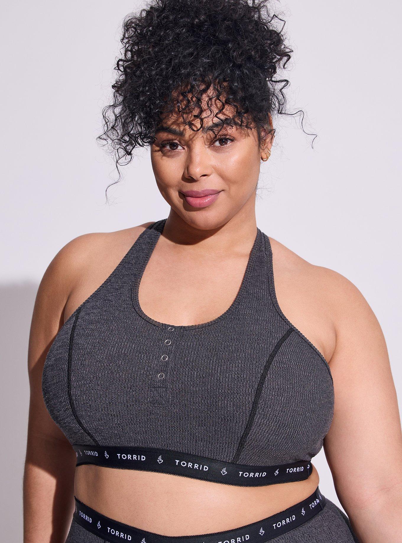 Lightly Lined Rib Henley Bralette, BLACK HEATHER, hi-res