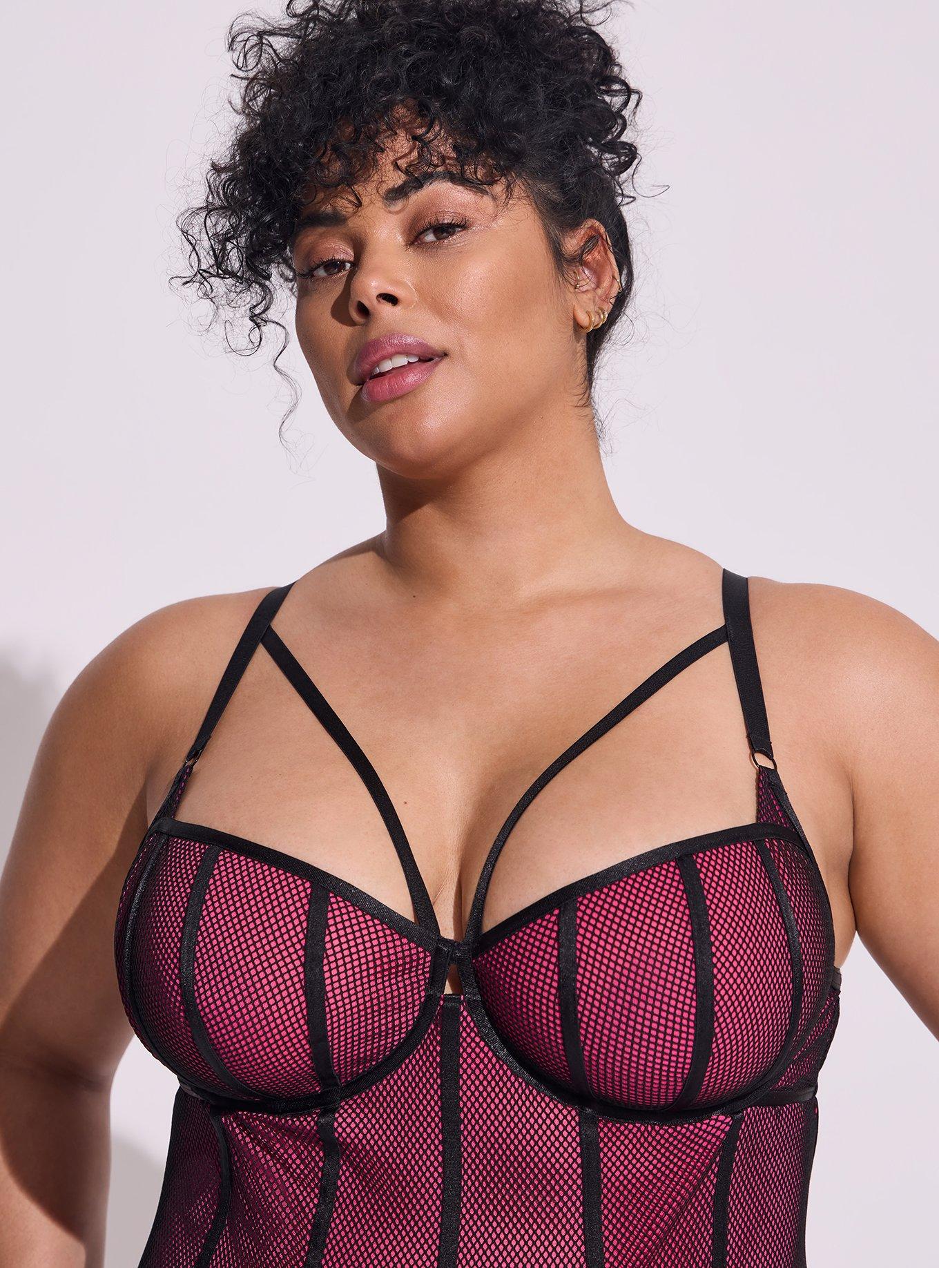 Plus Size - Fishnet And Satin Binding Bodysuit - Torrid