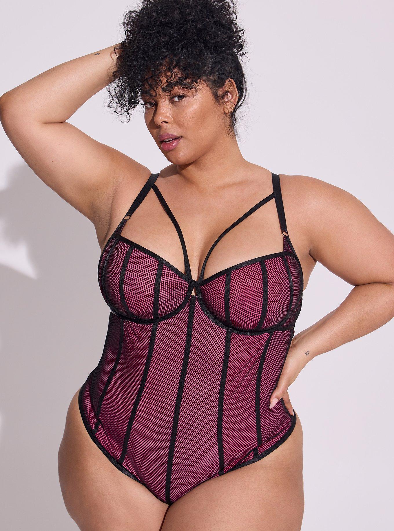 Plus Size - Fishnet & Satin Binding Longline Bra - Torrid