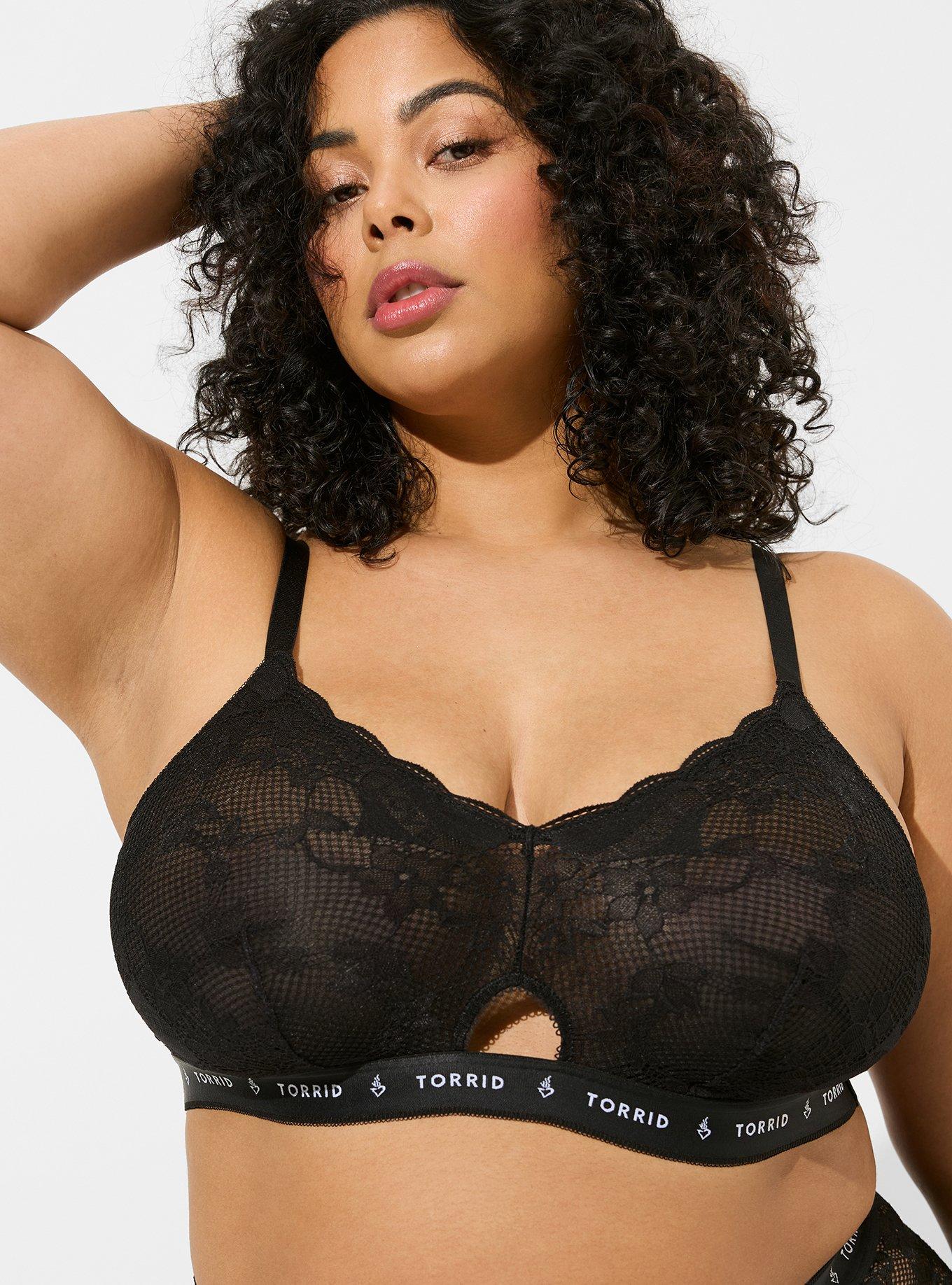 Plus Size - Black Lace Cutout Cage Underwire Longline Bralette - Torrid