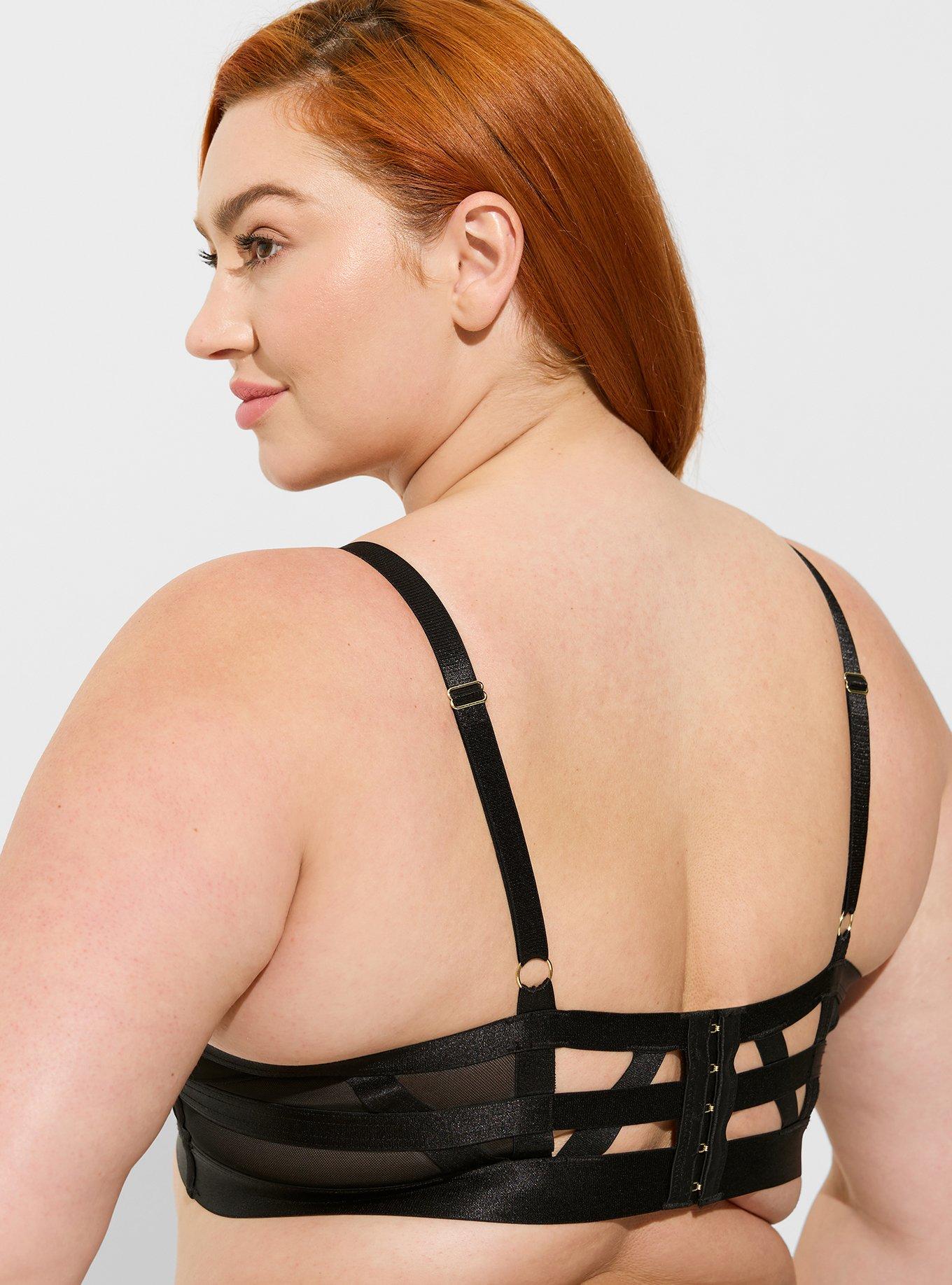 Plus Size - Striped Mesh Elastic Longline Cutout Bra - Torrid