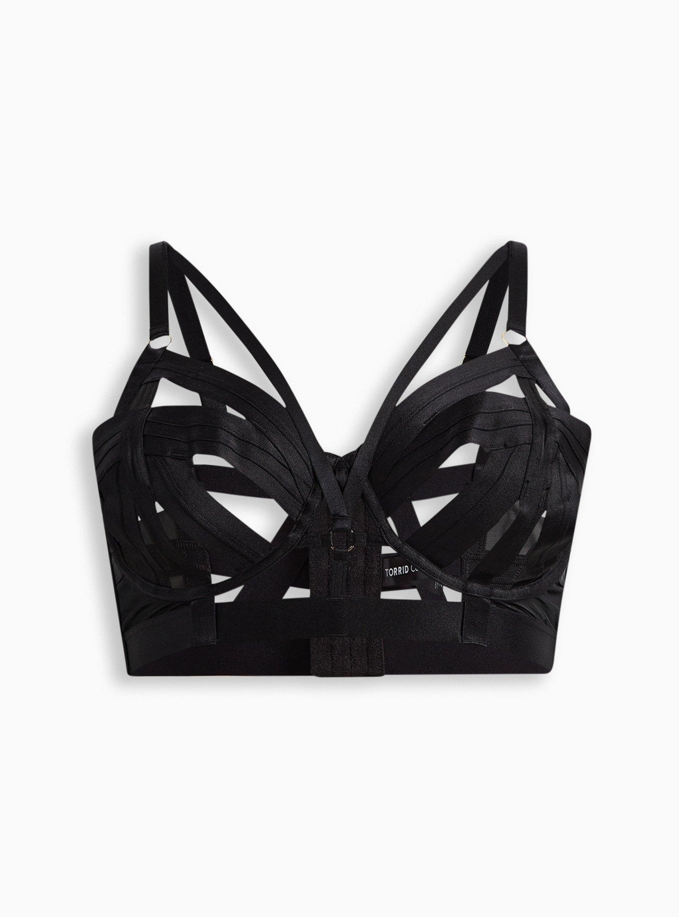 Plus Size - Black Satin & Lace Strappy Underwire Longline Bralette - Torrid