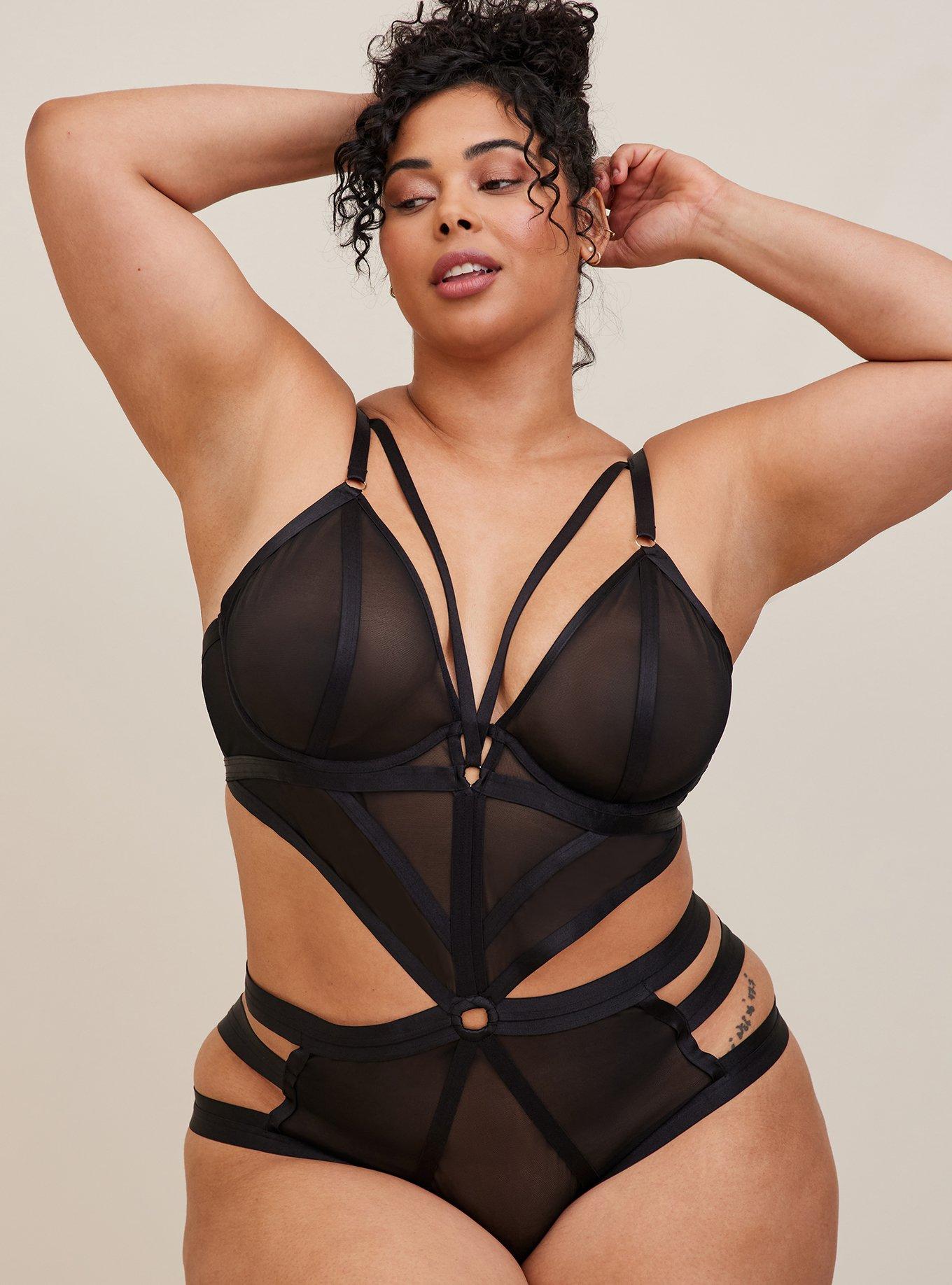 Frequency Strappy Mesh And Jersey Bodysuit - Black