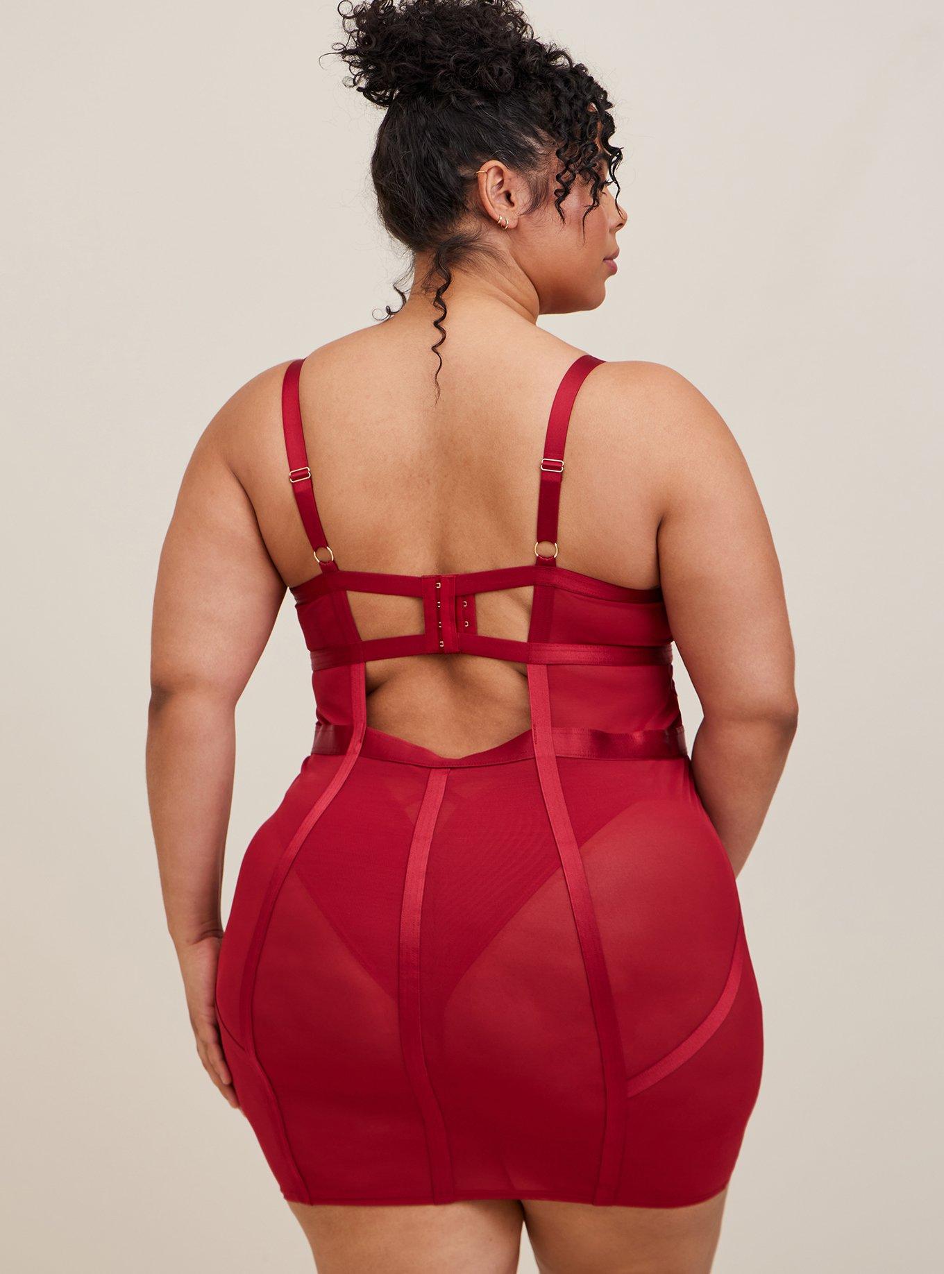 Plus Size Cut Out Strappy Chemise, BIKING RED, alternate