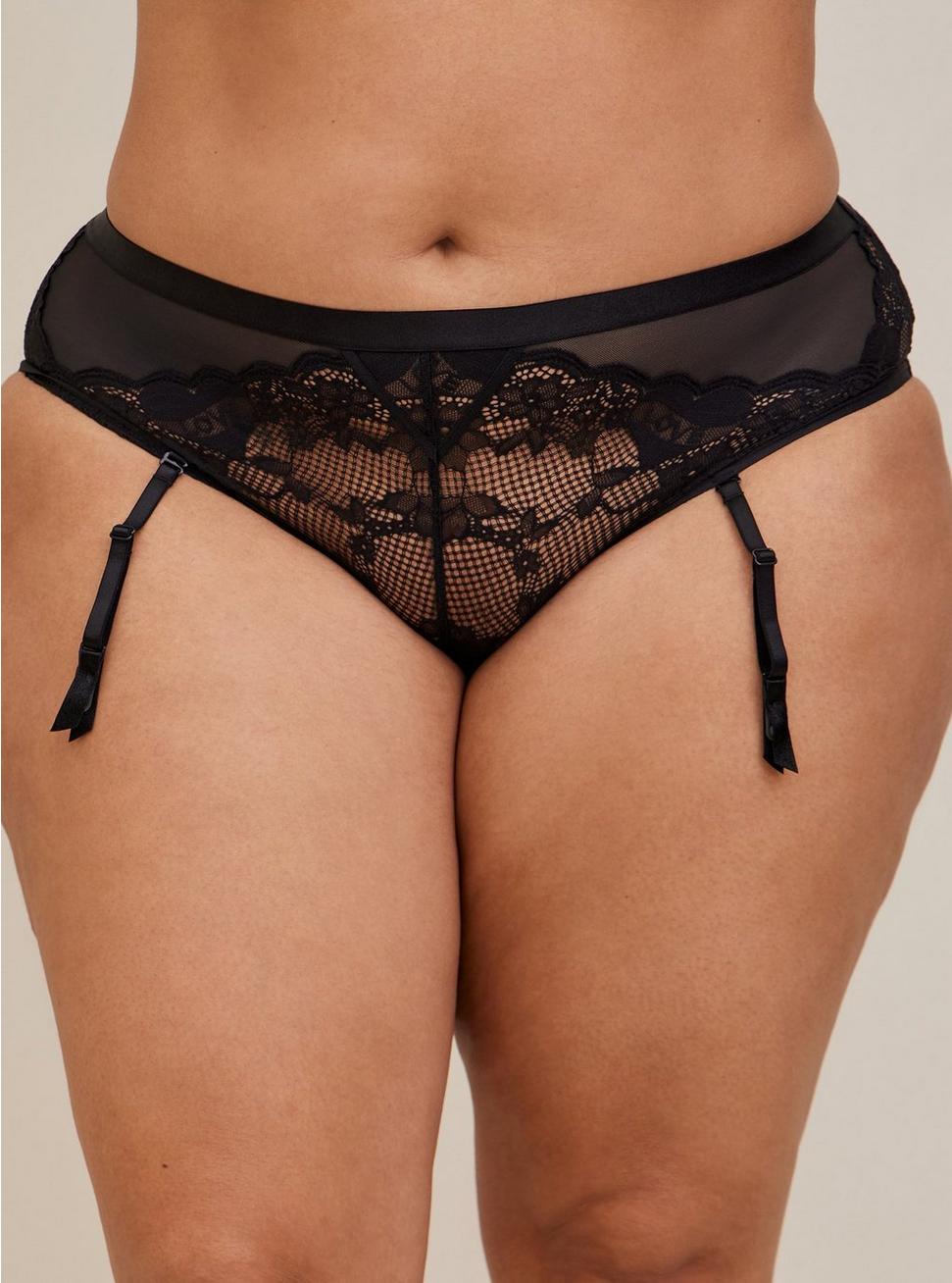 Plus Size Tattoo Lace Mid-Rise Hipster Panty, RICH BLACK, alternate