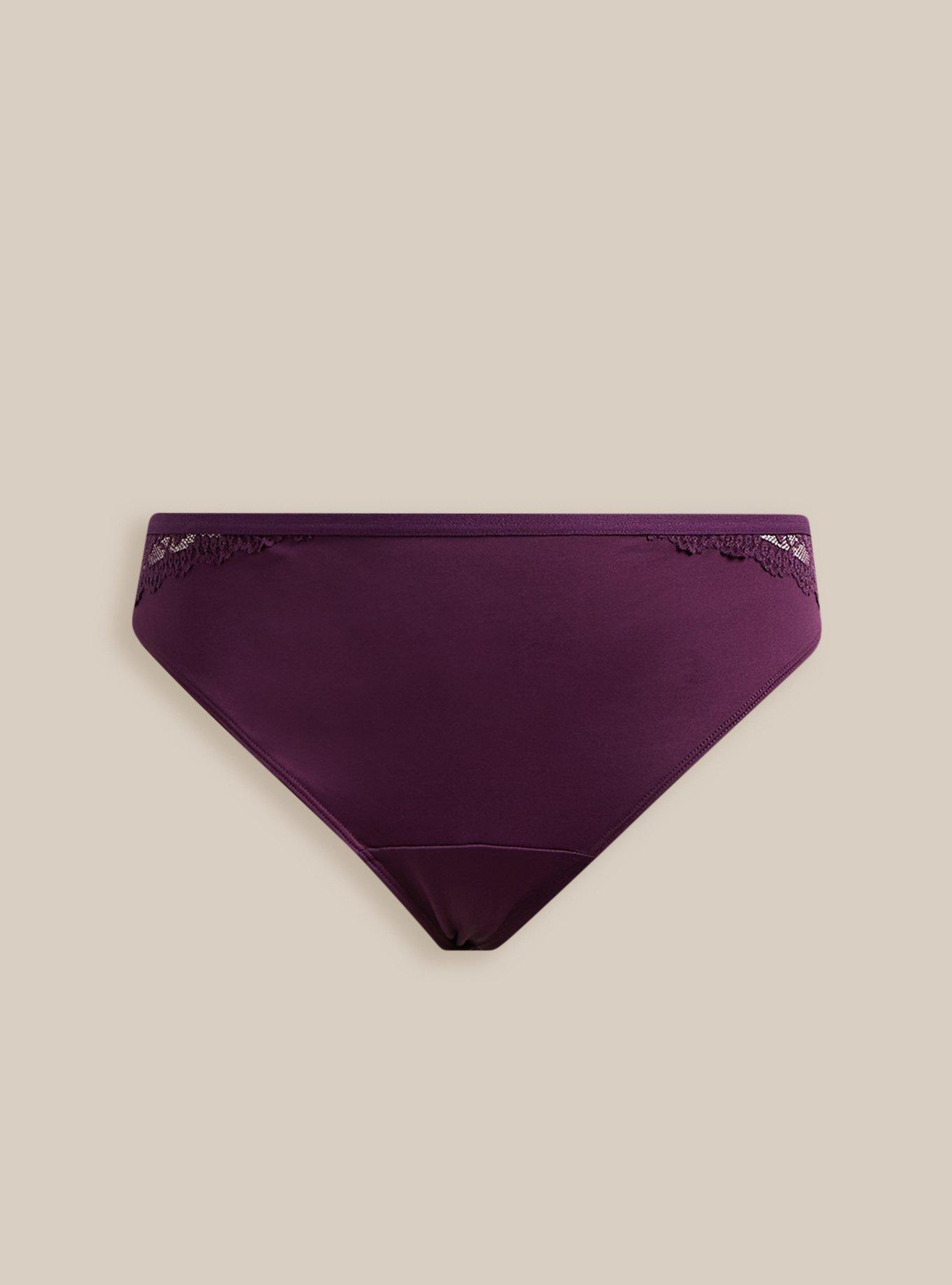 Microfiber And Lace Thong Panty With Cage Back, DEEP PURPLE, hi-res