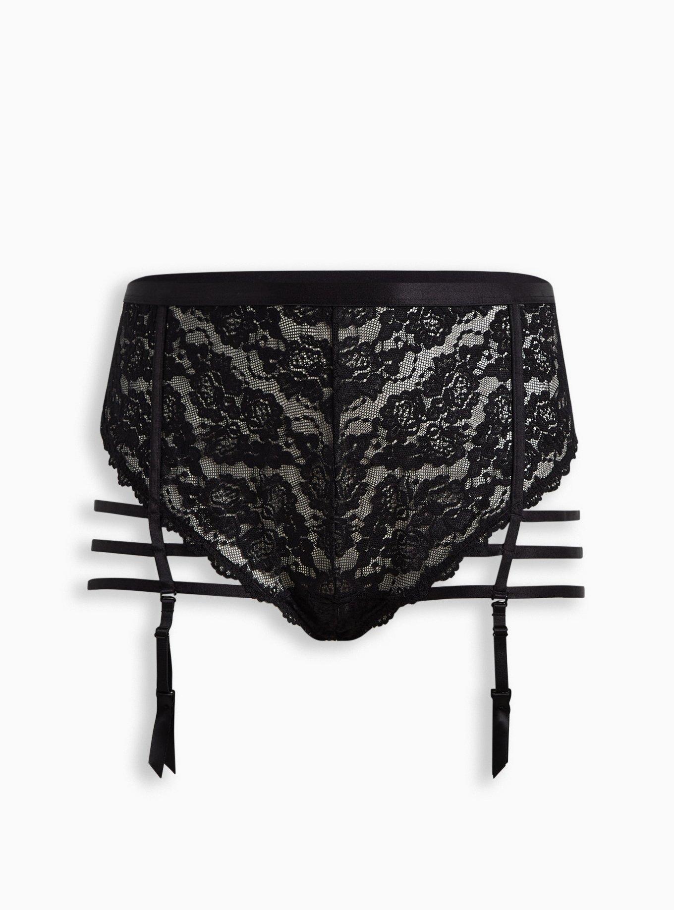 Plus Size - Lace Thong Panty With Open Gusset and Cage Garter - Torrid