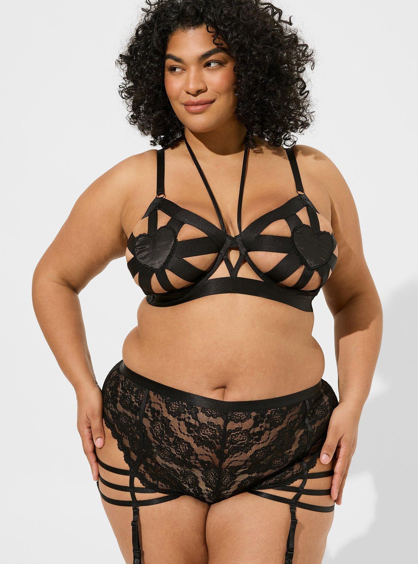 Plus Size - Microfiber And Lace Thong Panty With Cage Back - Torrid