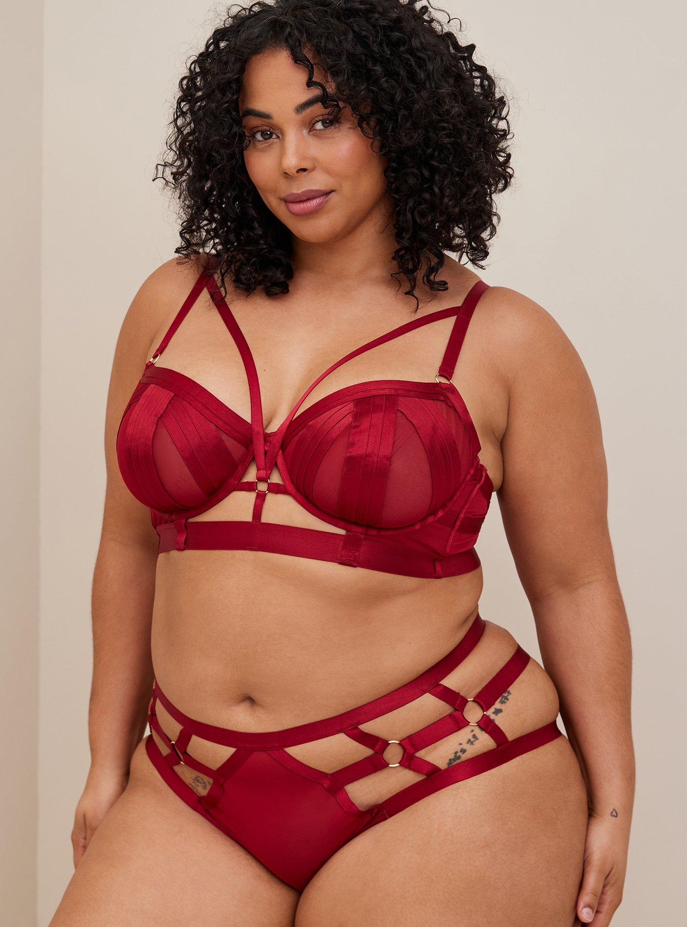 Torrid Sexy Lipstick Red Lace Bralette & Caged Panty SET Plus Size 1X, 14/16