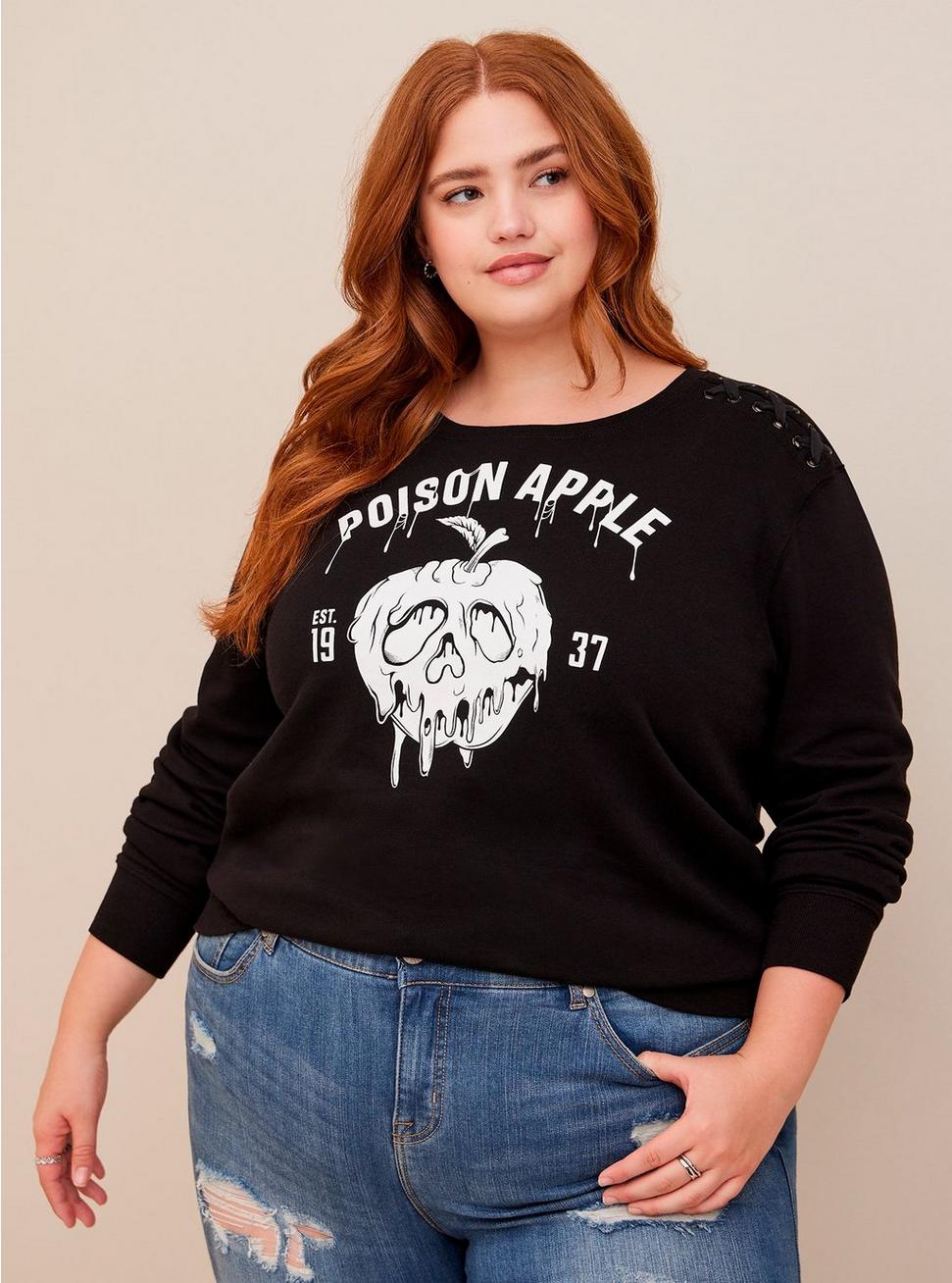 Disney Villains Cozy Fleece Drop Shoulder Graphic Sweatshirts With Lace Up Detail, DEEP BLACK, hi-res