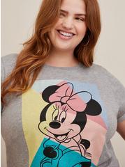 Plus Size Disney Minnie Mouse Cotton Modal Slub Rolled Sleeve Graphic Top, GREY, alternate