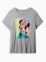 Plus Size Disney Minnie Mouse Cotton Modal Slub Rolled Sleeve Graphic Top, GREY, hi-res