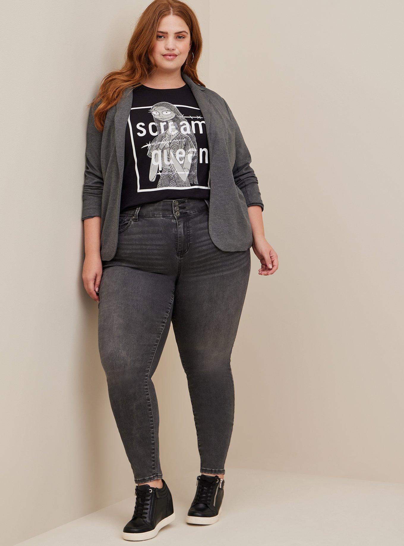 Plus Size Disney Nightmare Before Christmas Sally Scream Queen Cotton Modal Slub Rolled Sleeve Top, DEEP BLACK, alternate