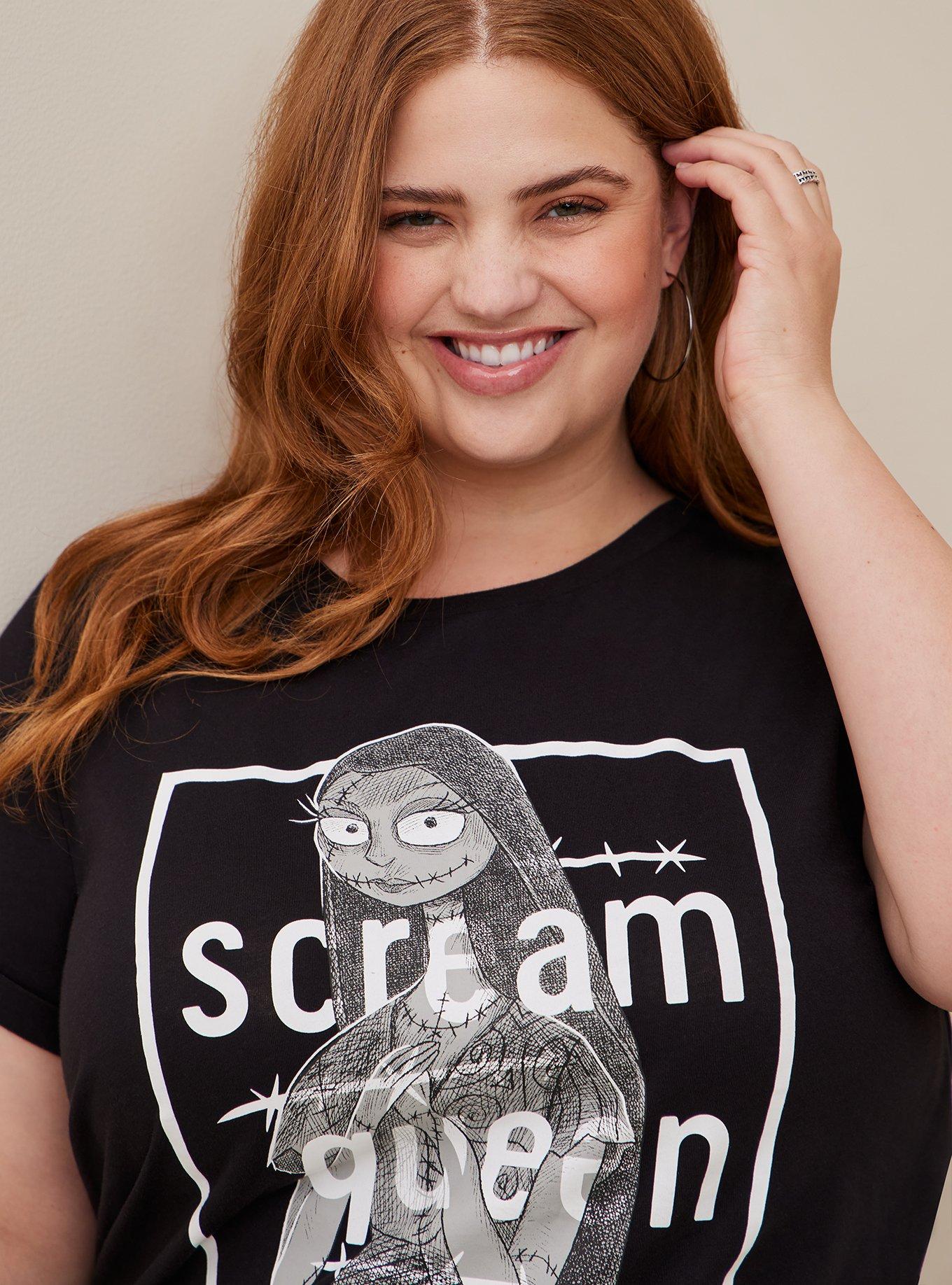 Plus Size Disney Nightmare Before Christmas Sally Scream Queen Cotton Modal Slub Rolled Sleeve Top, DEEP BLACK, alternate