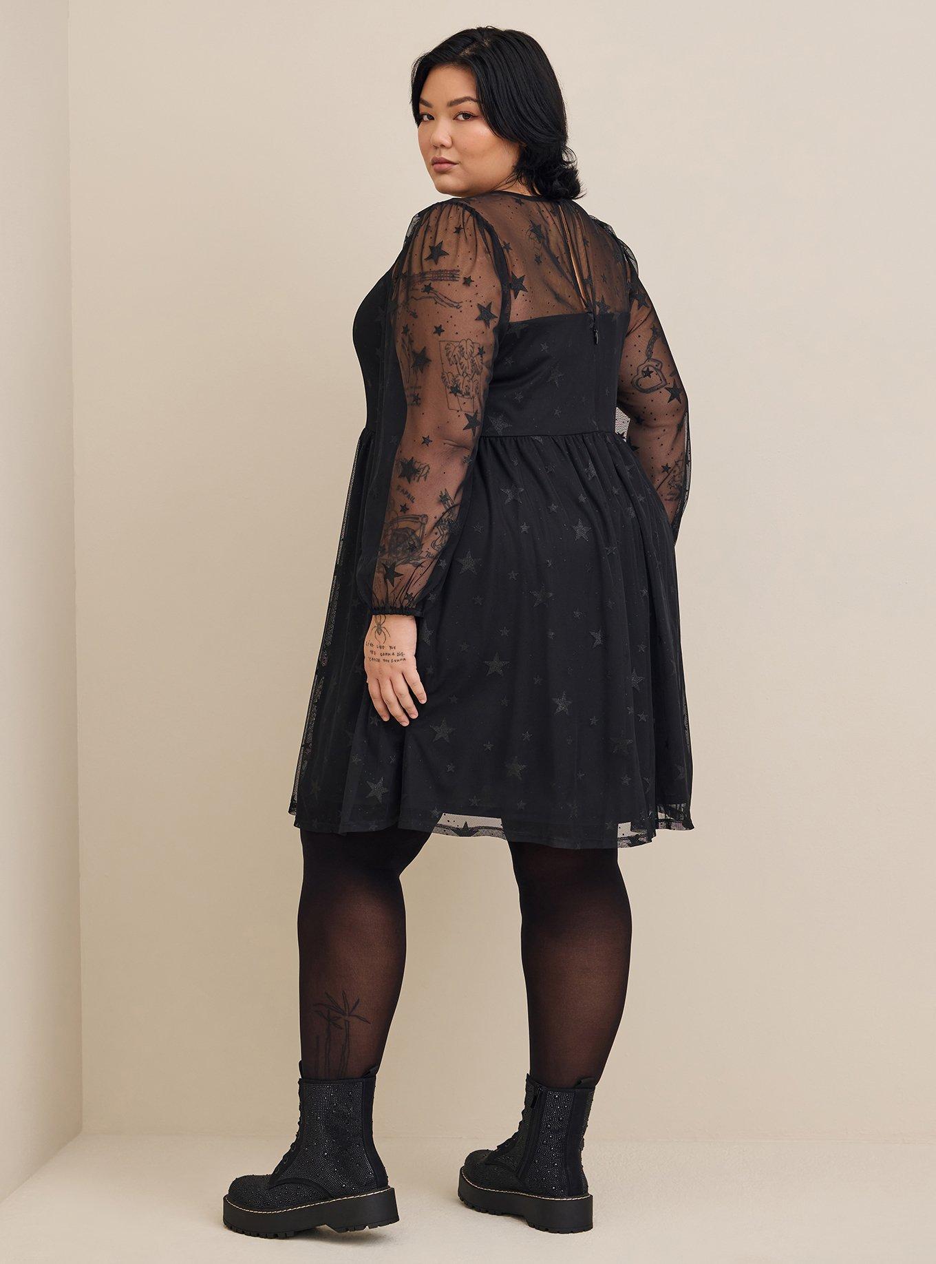 At The Knee Star Mesh Skater Dress, DEEP BLACK, alternate