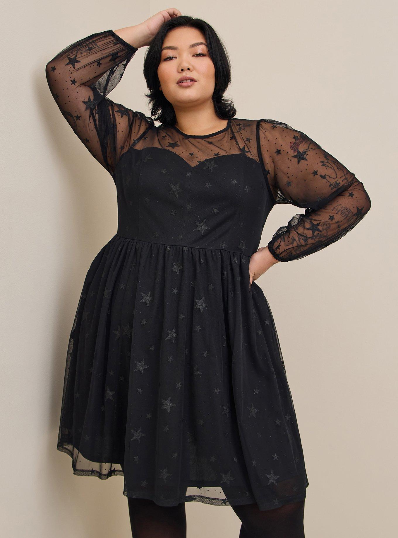 skater dress with mesh top YOURS LONDON Plus Size Black Mesh Sleeve Skater Dress