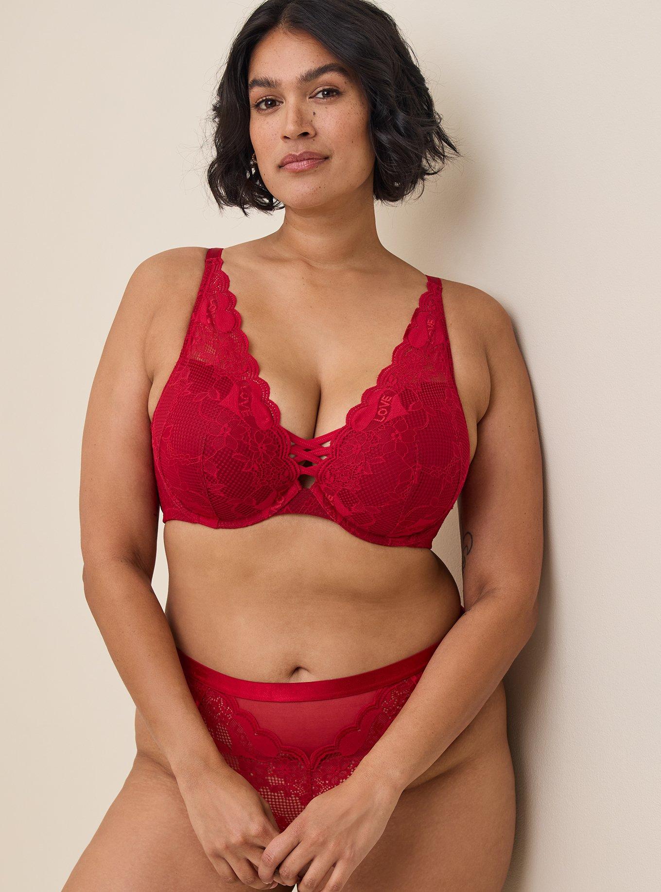 Torrid Curve 360 Back Smoothing Push-Up Plunge Deep Red Lace
