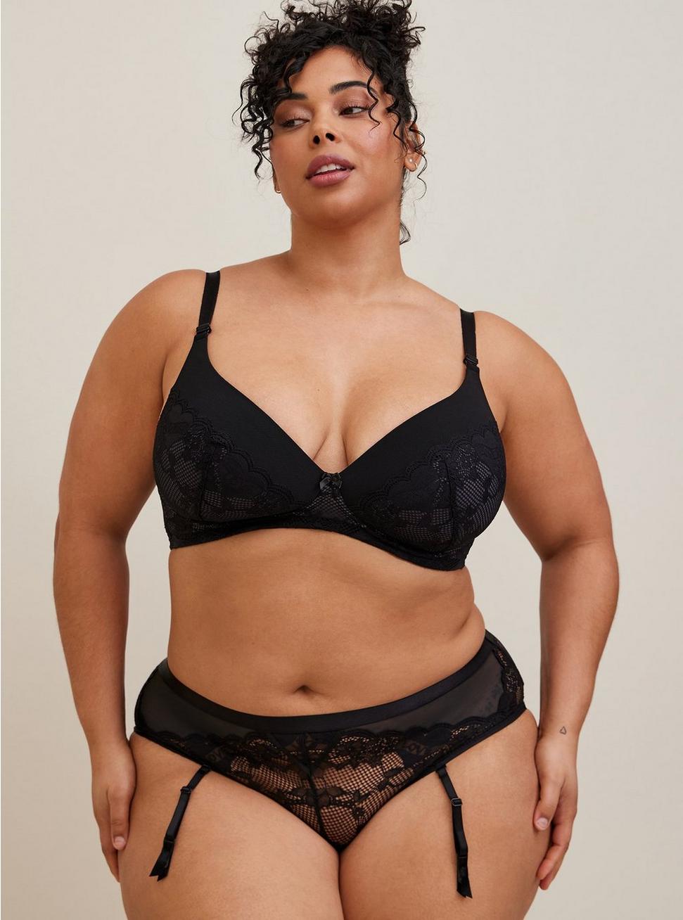 Plus Size - Wire-Free Lightly Lined Tattoo Lace Plunge 360° Back