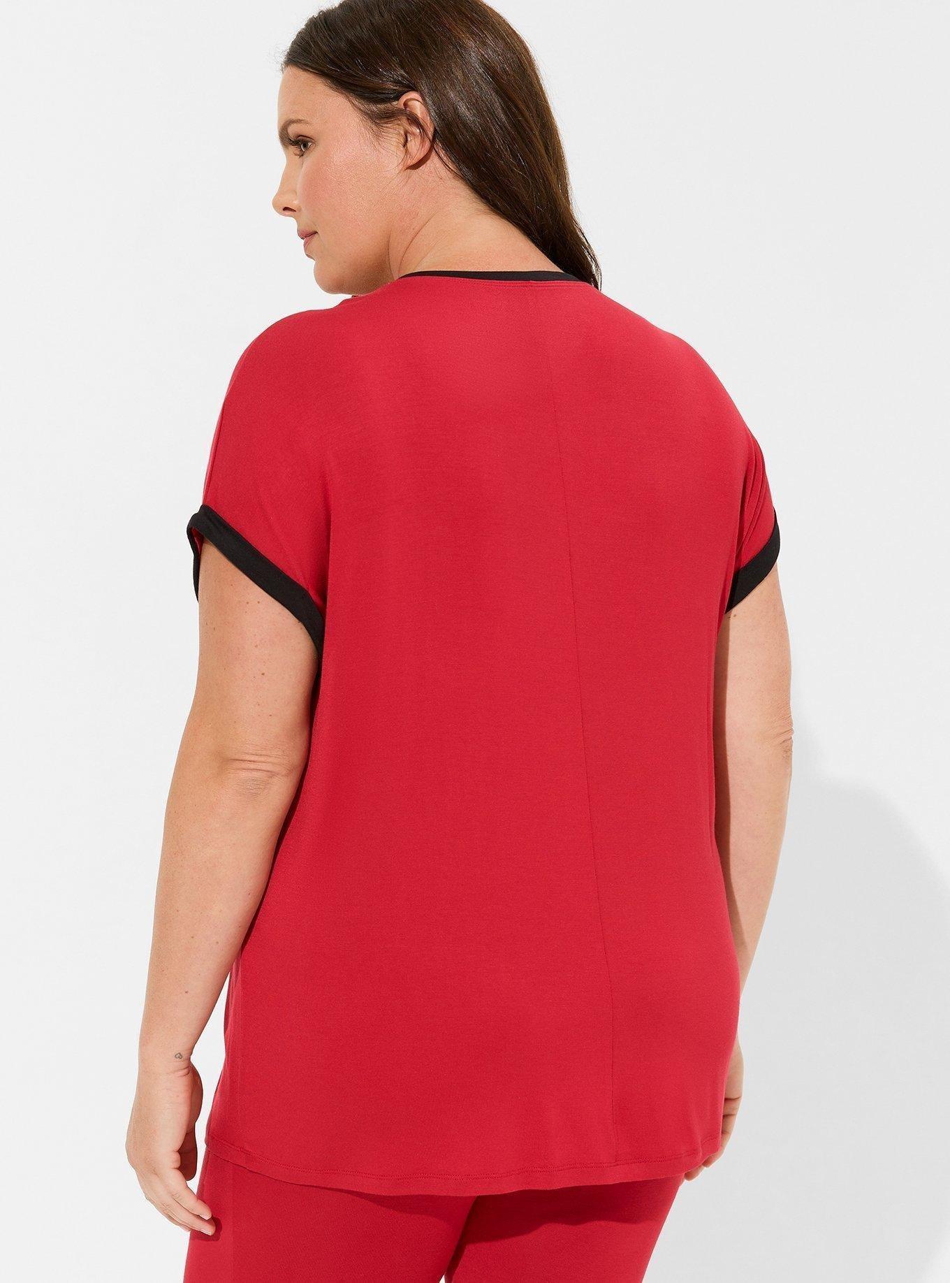 Super Soft Bamboo Jersey Short Sleeve Sleep Tee, JESTER RED DEEP BLACK, alternate