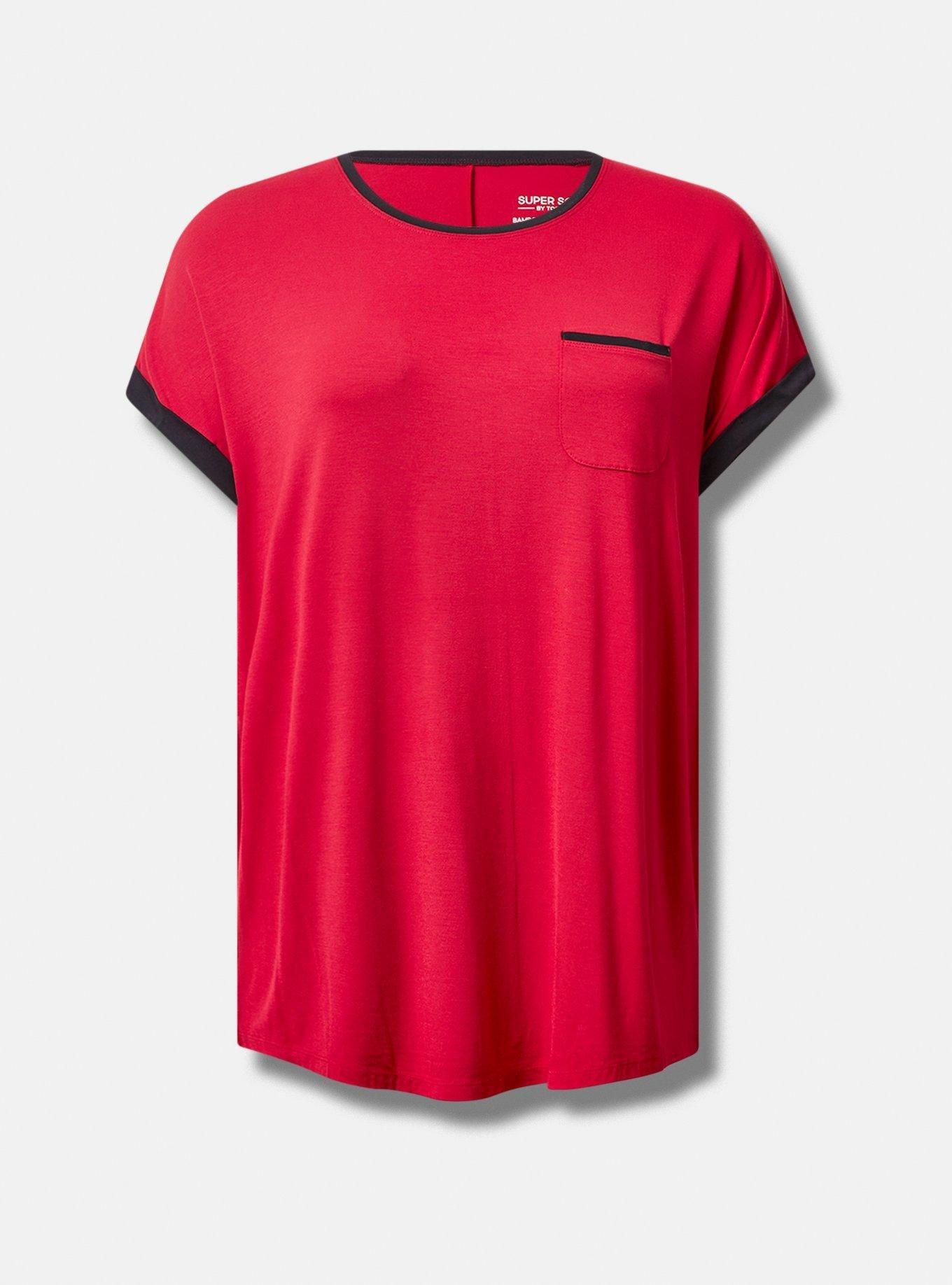 Super Soft Bamboo Jersey Short Sleeve Sleep Tee, JESTER RED DEEP BLACK, hi-res