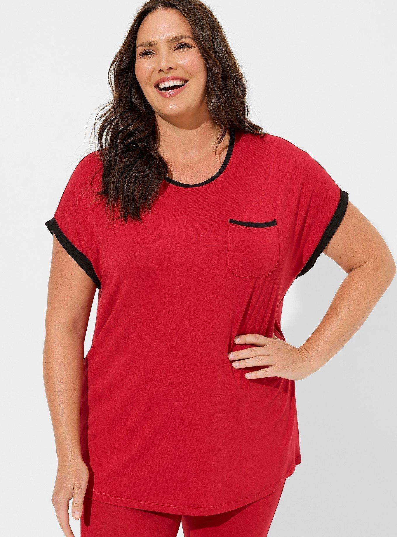 Super Soft Bamboo Jersey Short Sleeve Sleep Tee, JESTER RED DEEP BLACK, hi-res