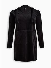 Plus Size Velour Hooded Long Sleeve Mini Lounge Gown, DEEP BLACK, hi-res
