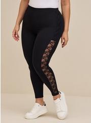 Full Length Comfort Waist Side Lace Premium Legging, BLACK, alternate