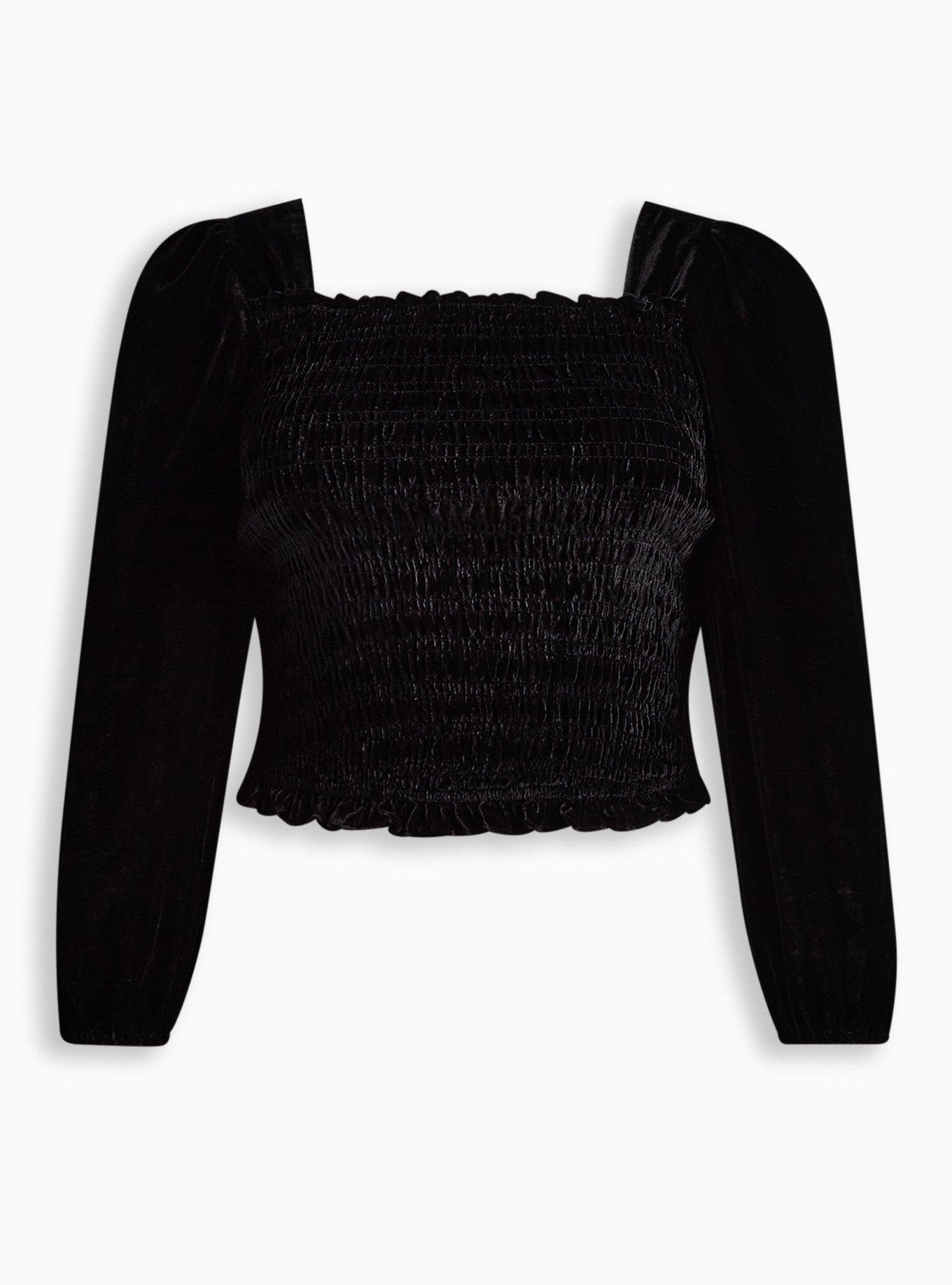 Velvet Smocked Blouson Sleeve Crop Top