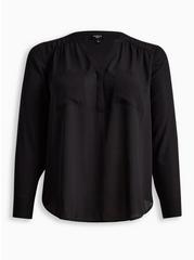 Harper Georgette Pullover Long Sleeve Blouse, DEEP BLACK, hi-res