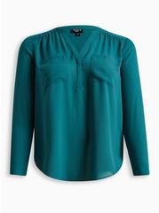 Harper Georgette Pullover Long Sleeve Blouse, PACIFIC BLUE, hi-res