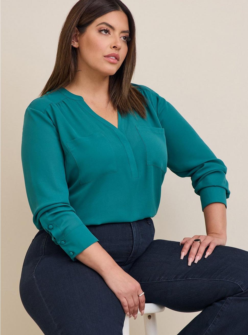 Harper Georgette Pullover Long Sleeve Blouse, PACIFIC BLUE, hi-res