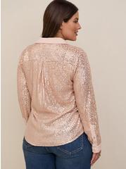 Madison Sequin Button-Front Long Sleeve Shirt, GOLD, alternate