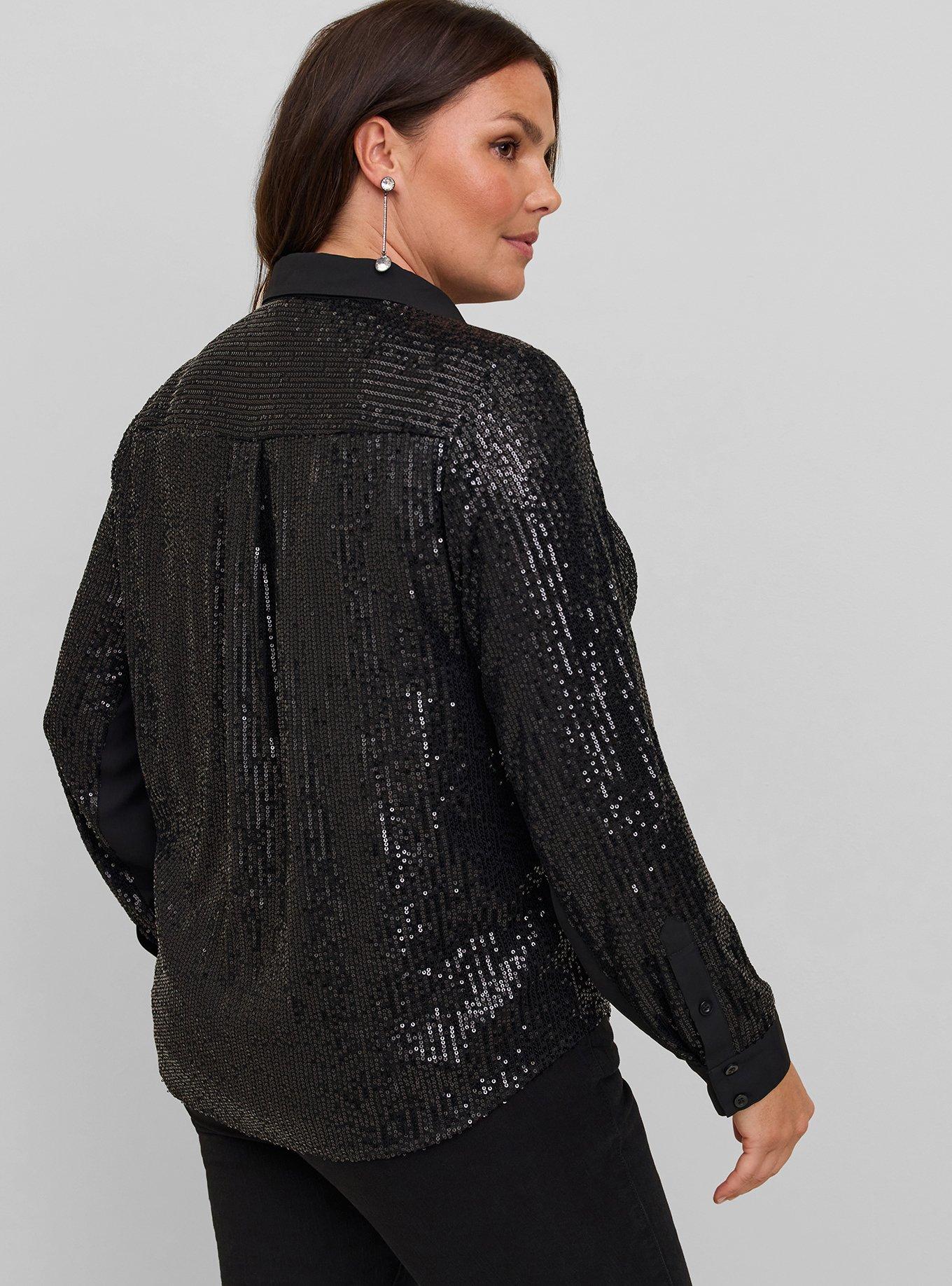 Madison Sequin Button-Front Long Sleeve Shirt