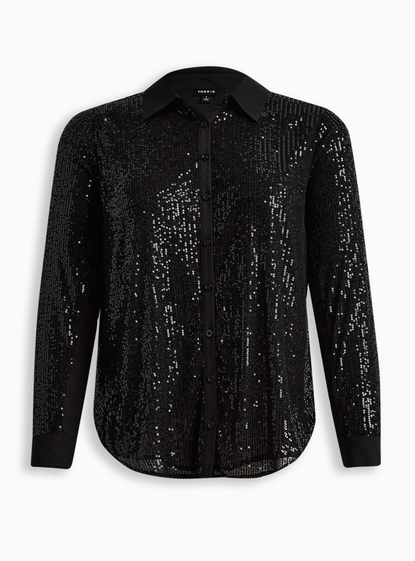 Madison Sequin Button-Front Long Sleeve Shirt