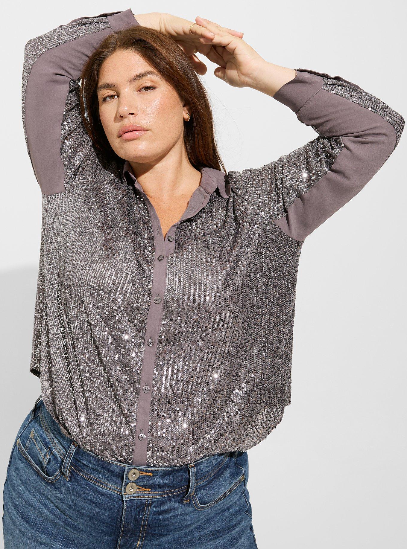 Plus Size - Madison Sequin Button-Front Long Sleeve Shirt - Torrid