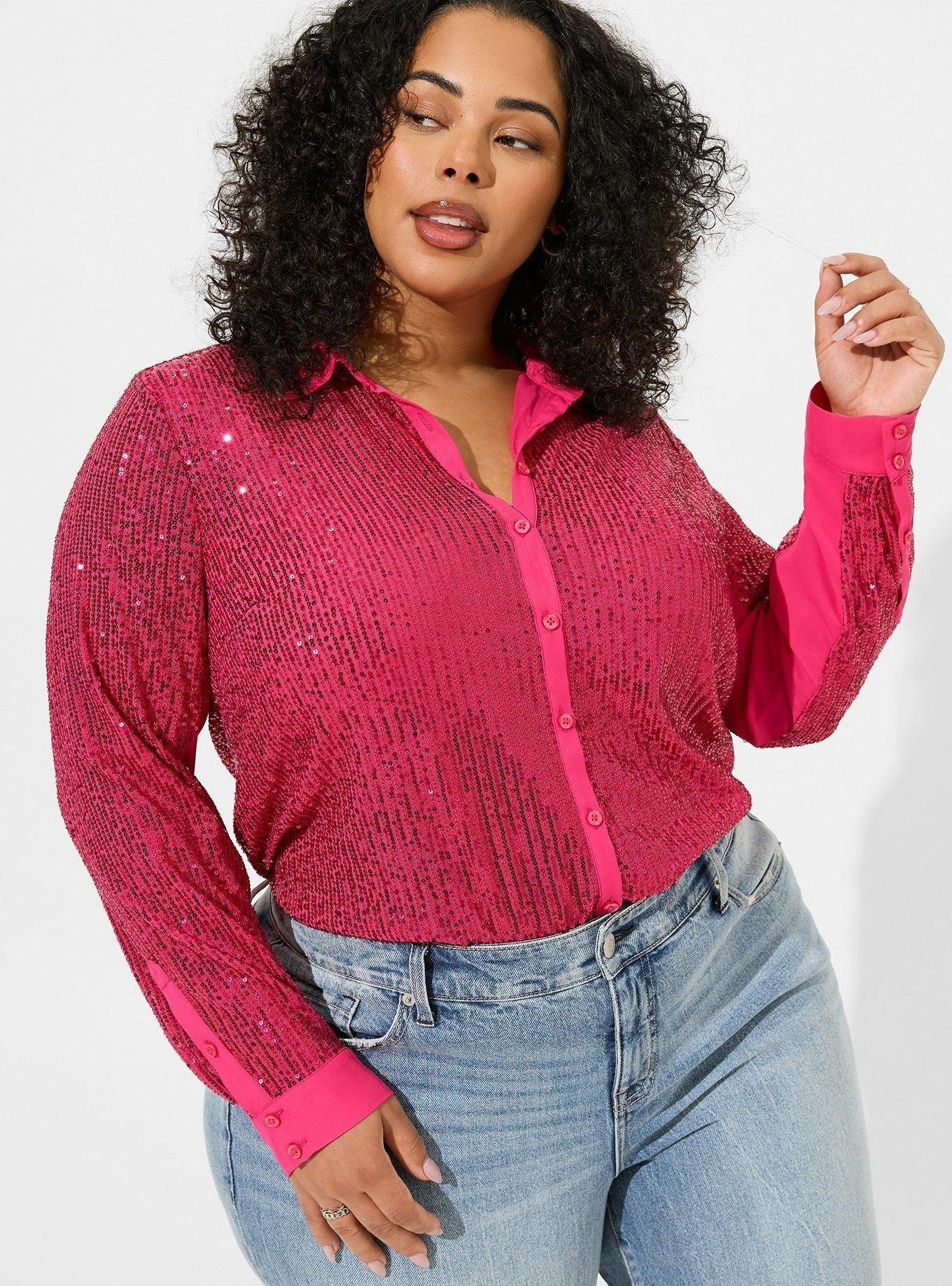 Plus Size - Madison Sequin Button-Front Long Sleeve Shirt - Torrid