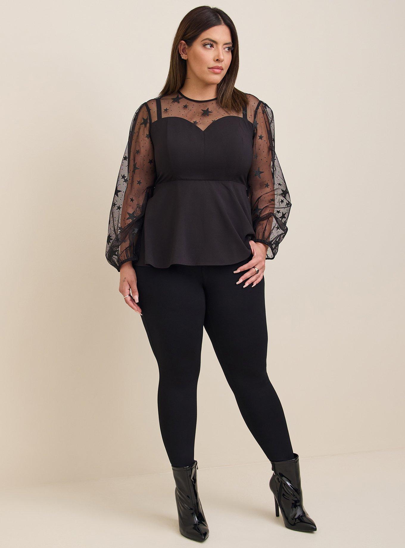 Peplum Stretch Woven Glitter Star Organza Top