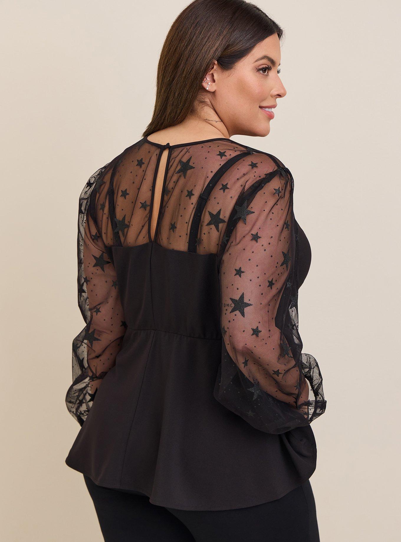 Peplum Stretch Woven Glitter Star Organza Top