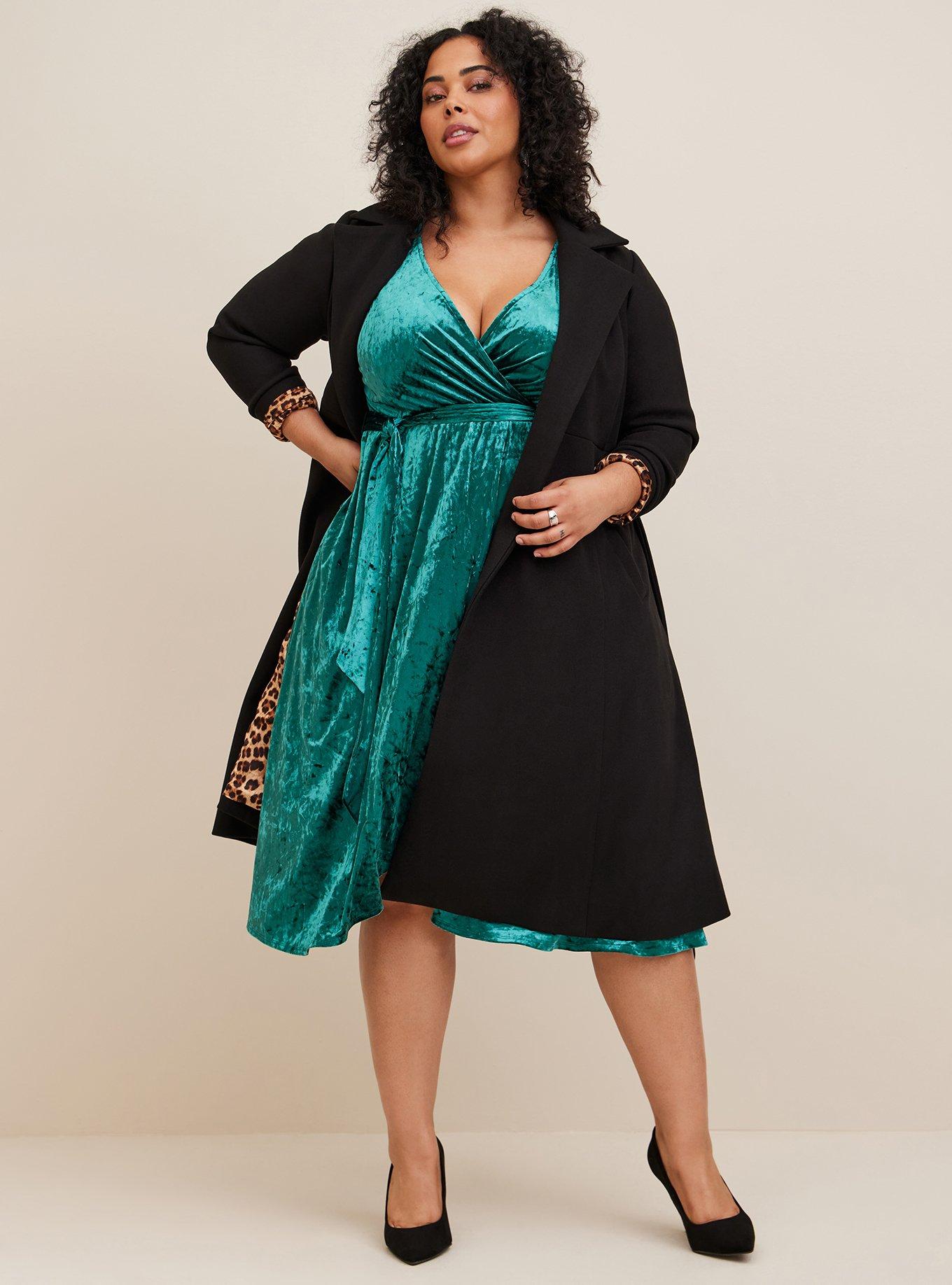 Plus Size - Green Velvet Open Front Button Blazer - Torrid