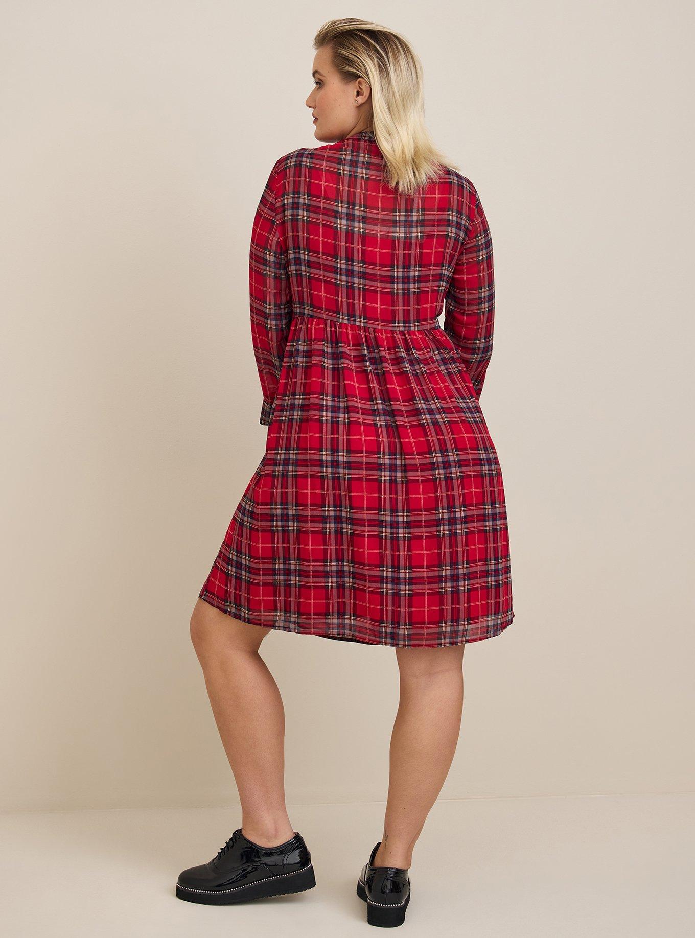 Mini Chiffon Button Front Shirtdress, PLAID RED, alternate