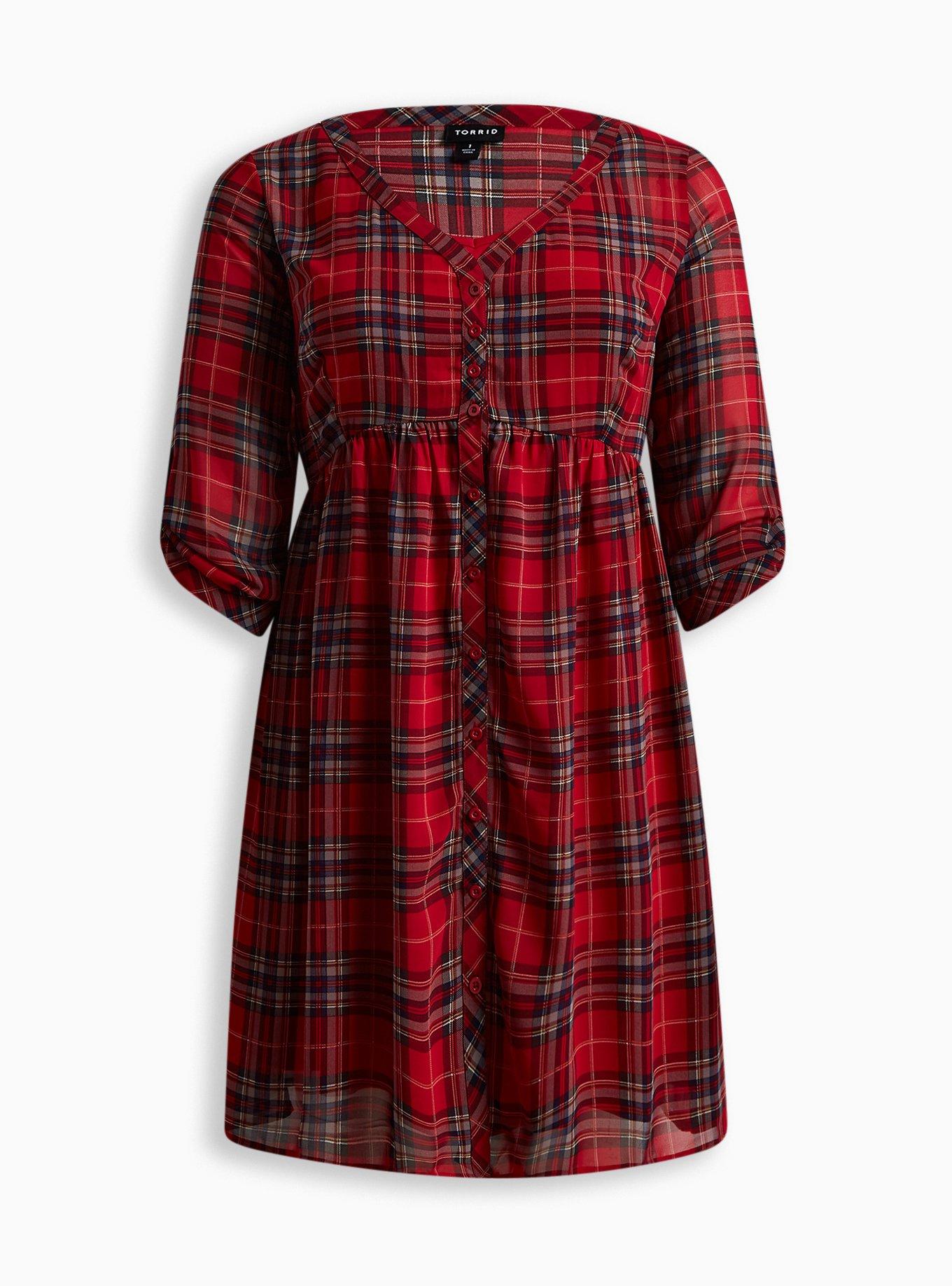 Mini Chiffon Button Front Shirtdress, PLAID RED, hi-res