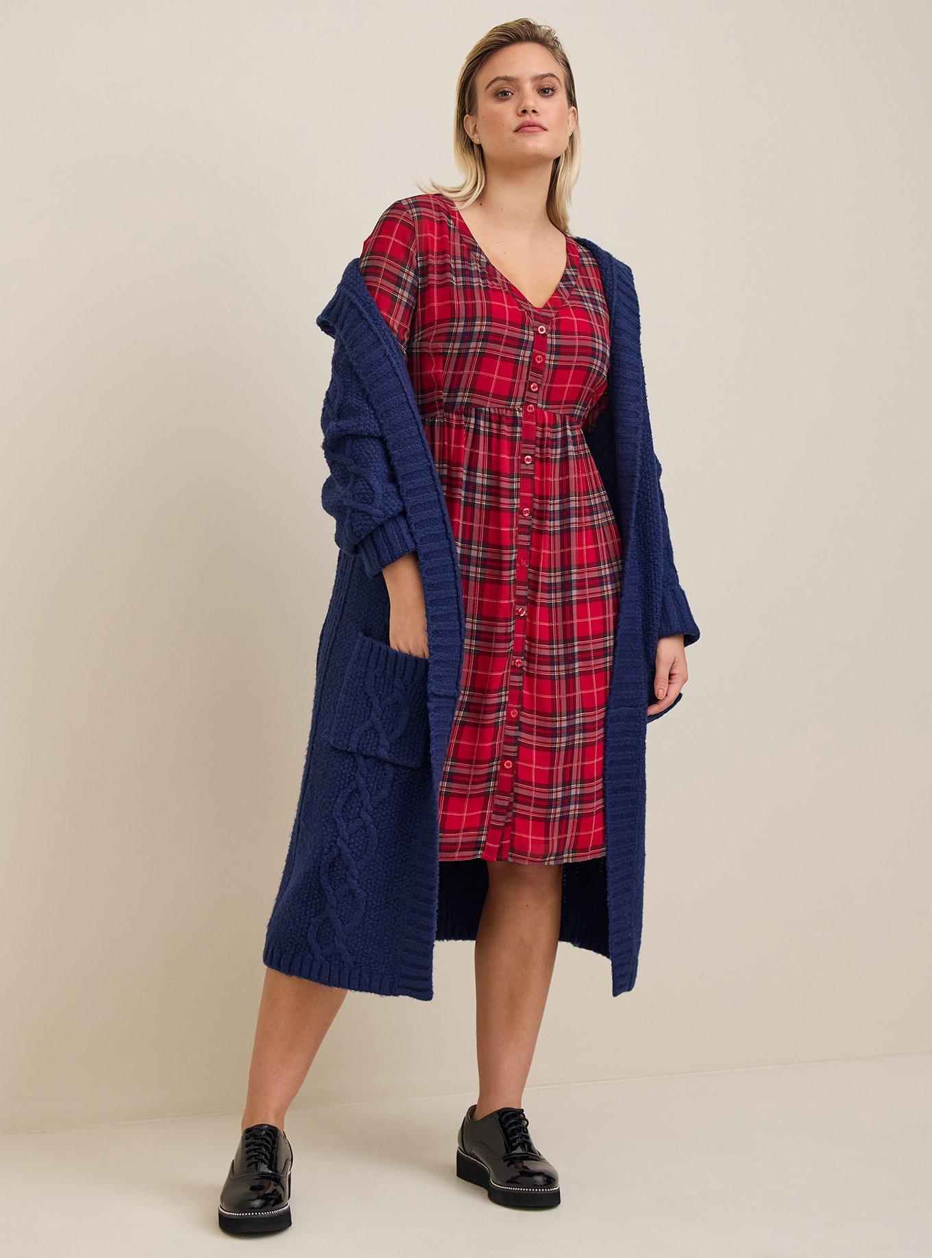 Mini Chiffon Button Front Shirtdress, PLAID RED, hi-res