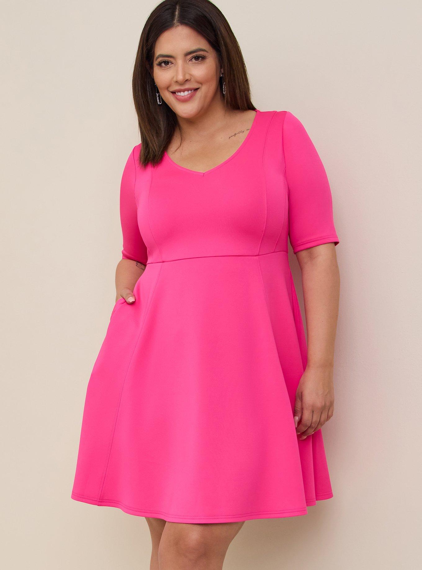 Pink fit and flare dress plus size hotsell