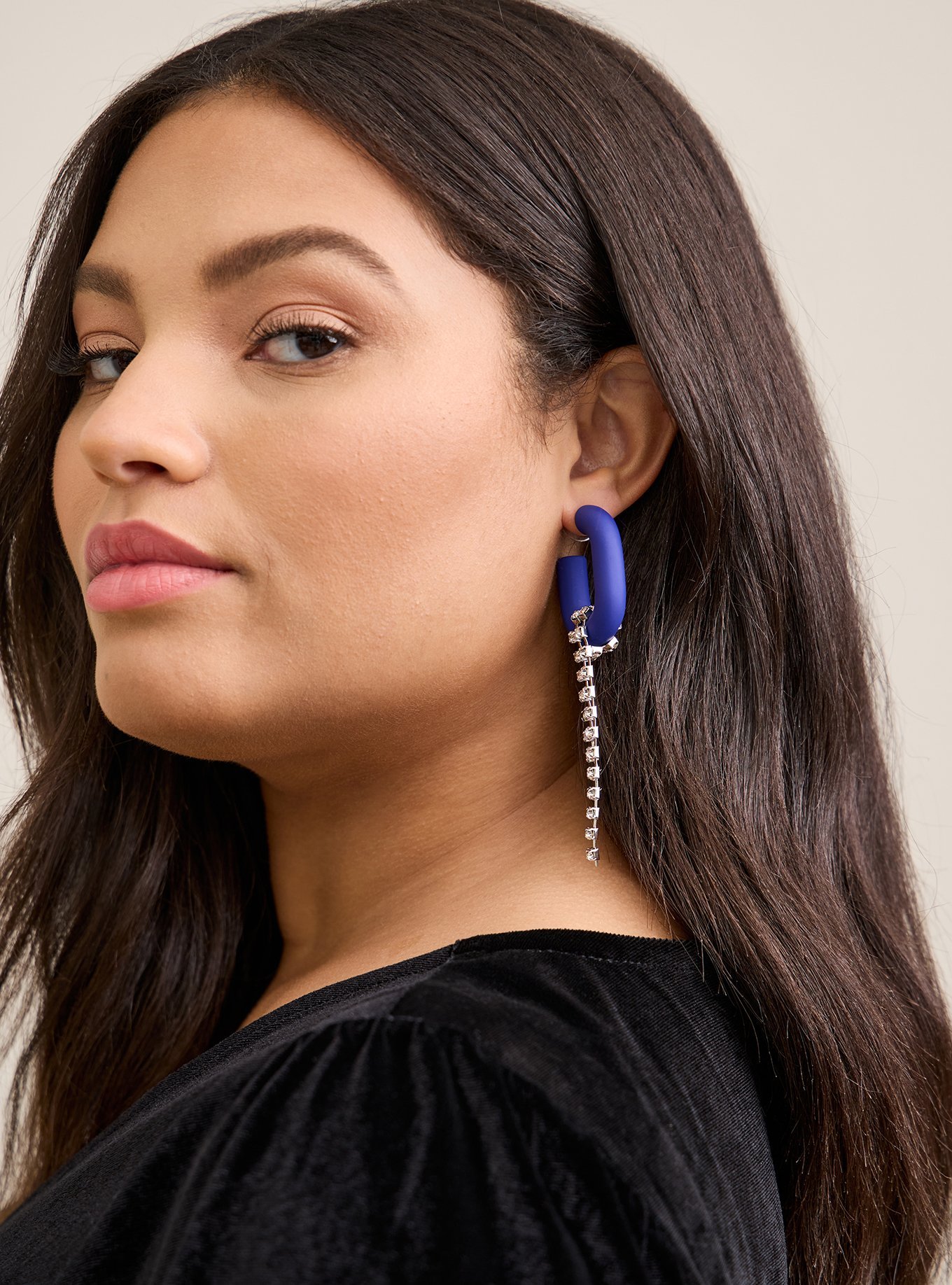 Plus Size - Matte Link and Rhinestone Earring - Torrid