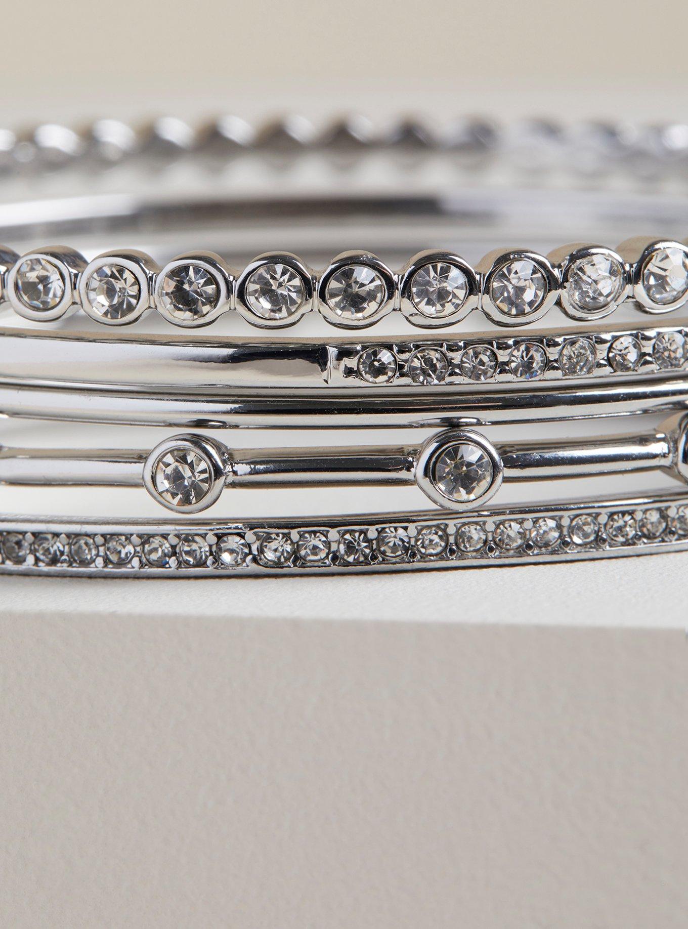 Rhinestone Bangle Set, SILVER, alternate